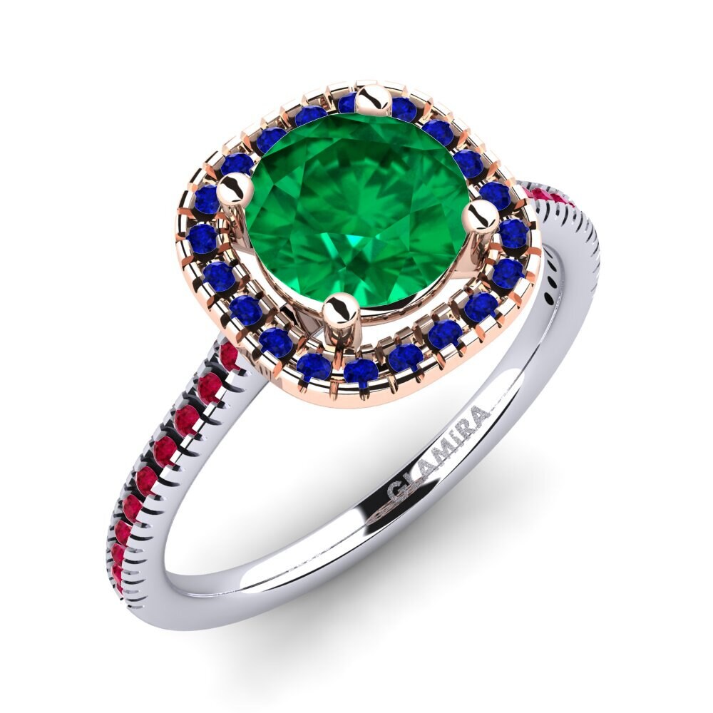 14K Wit & Rood Goud Smaragd (Gemaakt in het laboratorium) Verlovingsring Nillson