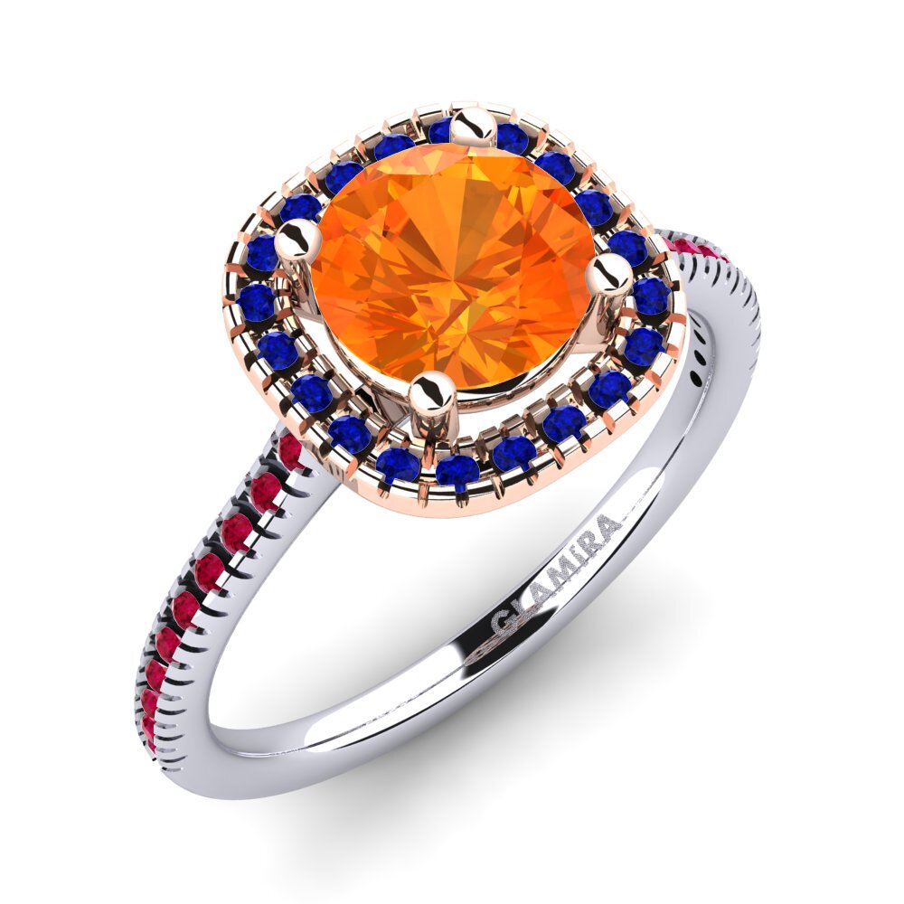 14K Wit & Rood Goud Oranje Saffier Verlovingsring Nillson