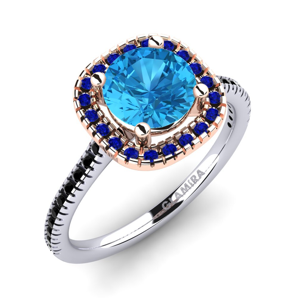 14ct White / Rose Gold Blue Topaz Engagement Ring Nillson