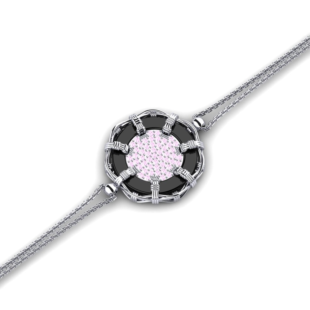 14k Oro Blanco Zafiro Rosado Pulsera de Mujer Ninaf