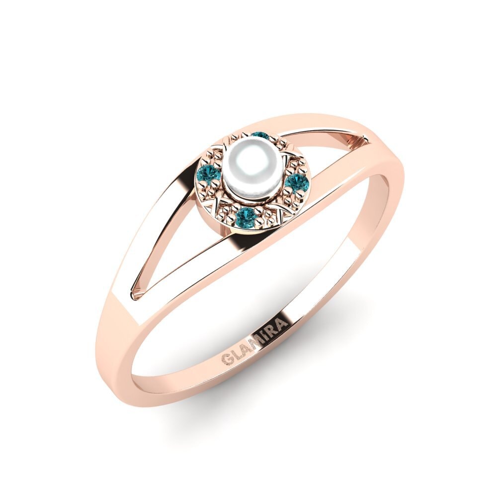 14k Oro Rosa Diamante Azul Anillo Niyenori