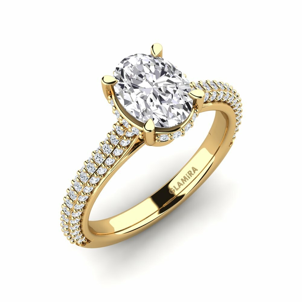 Solitaire Pave Engagement Rings Agrippina 1.09 Crt 585 Yellow Gold Diamond
