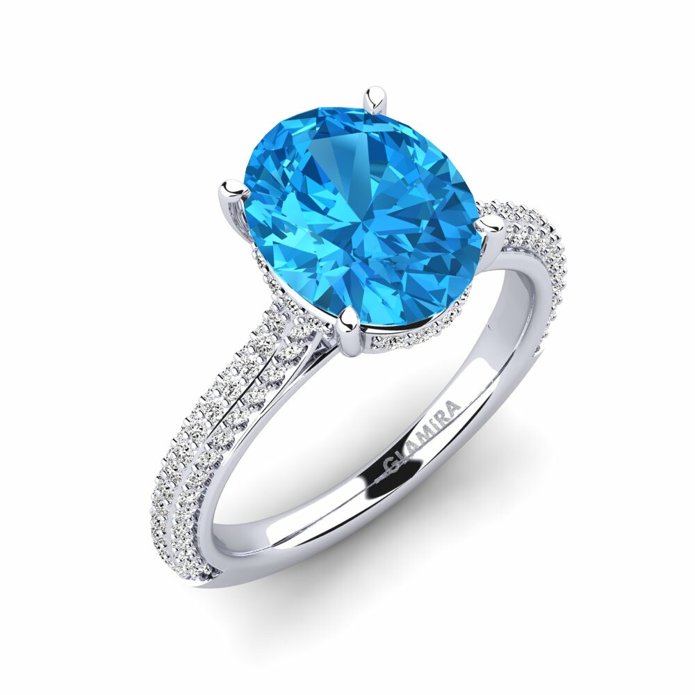 單鑽密鑲 藍托帕石 訂婚戒指 Agrippina