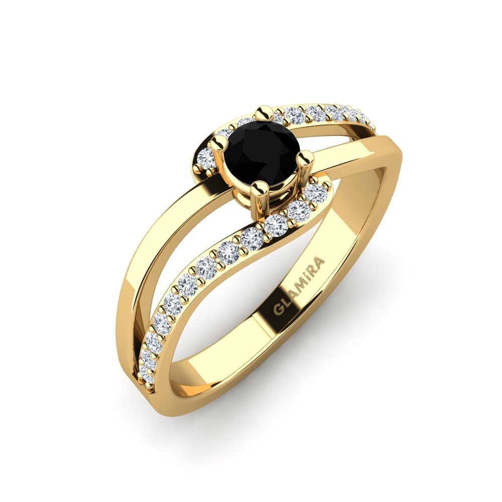 14ct Yellow Gold Black Sapphire Engagement Ring Bernarda