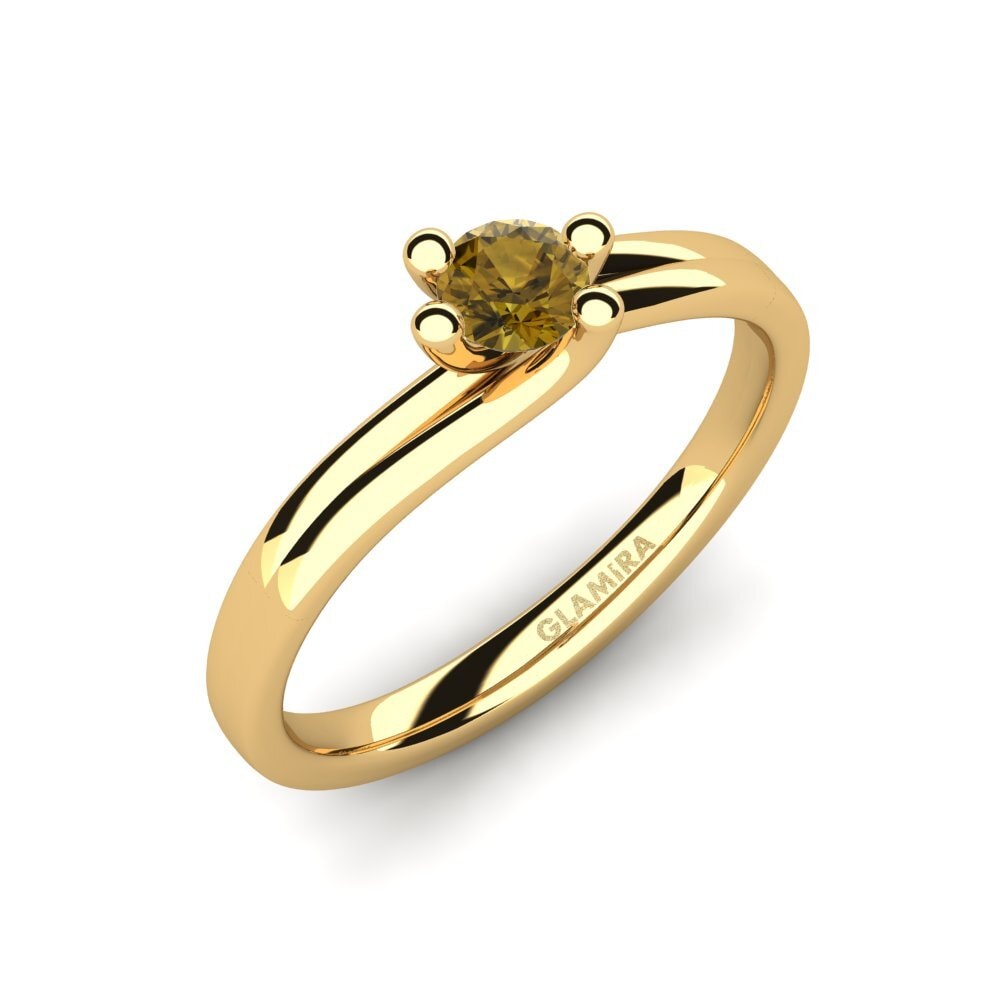 14K Yellow Gold Brown Zircon Engagement Ring Bridal Dream