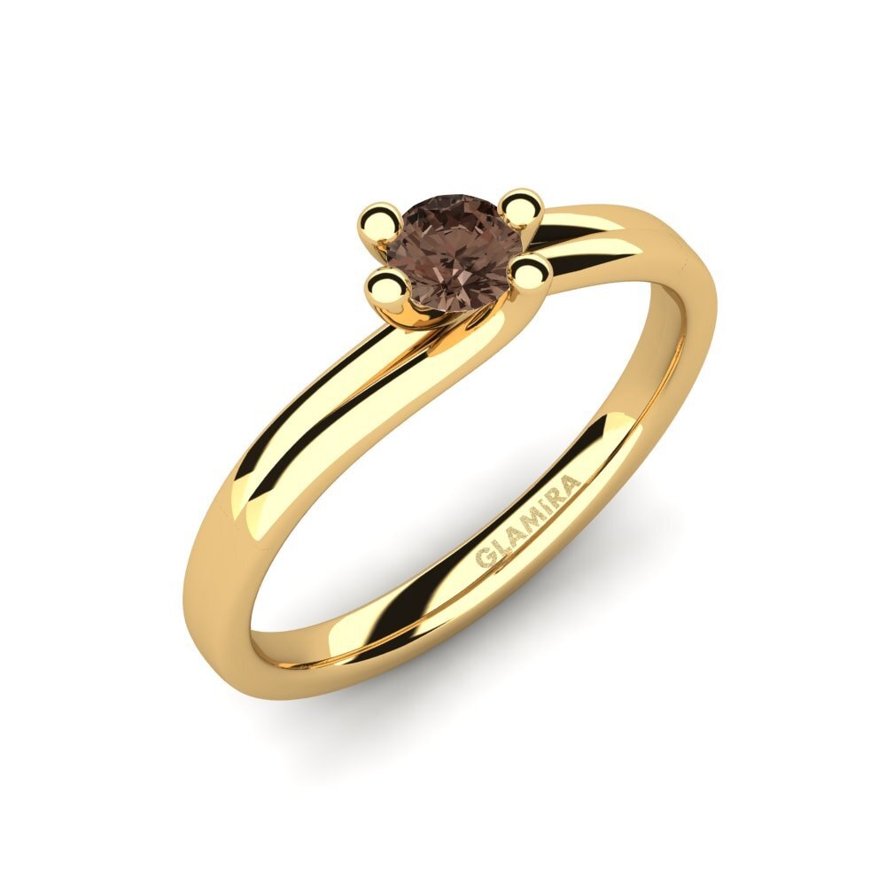 18k Oro Amarillo Cuarzo humo Anillo de compromiso Bridal Dream