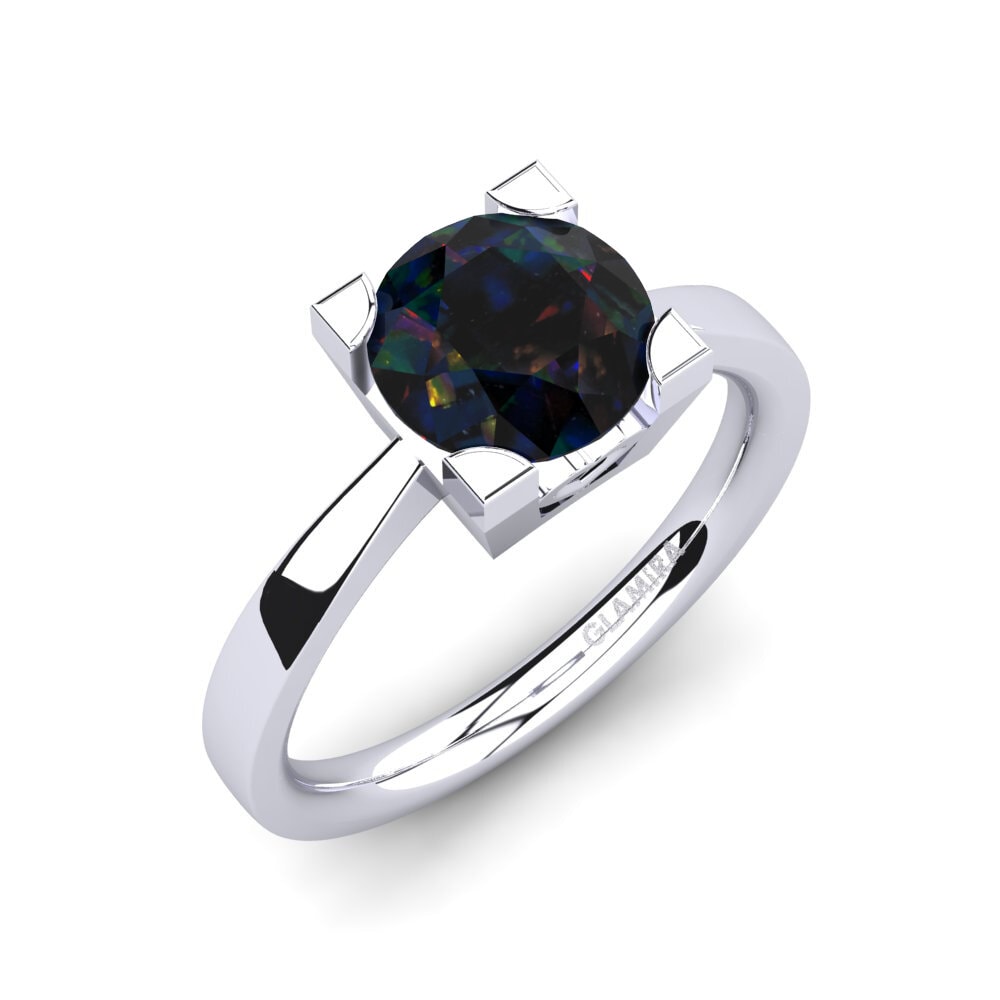 Rund Schwarzer Opal Verlobungsringe Calmar 1.6 crt