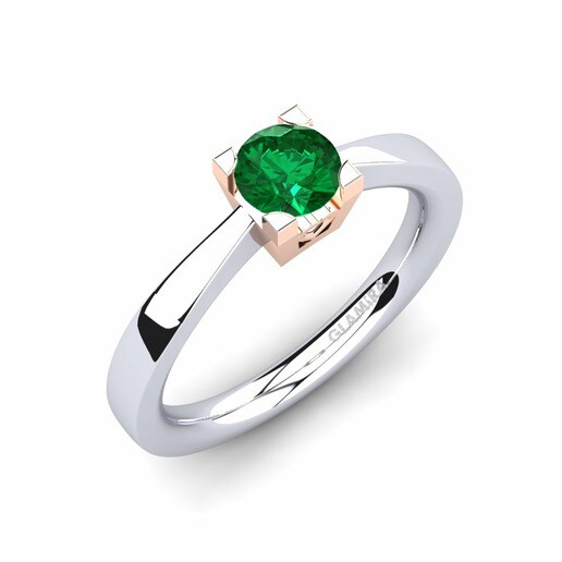Anillo Calmar Oro Blanco & Rosa 585 & Emerald (Lab Created)