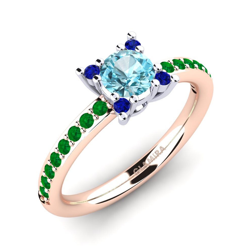 14k Oro Rosa & Blanco Circón Azul Anillo de compromiso Eglontina
