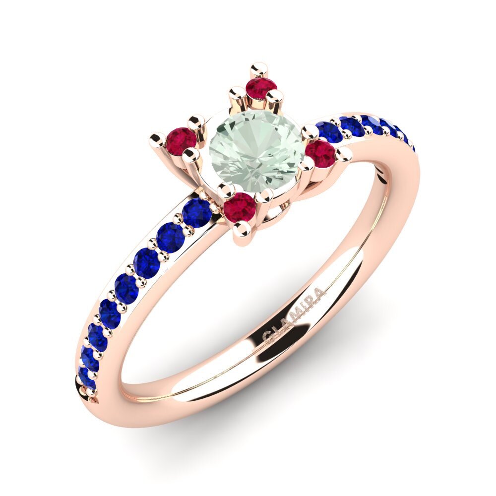 18k Oro Rosa Amatista verde Anillo de compromiso Eglontina