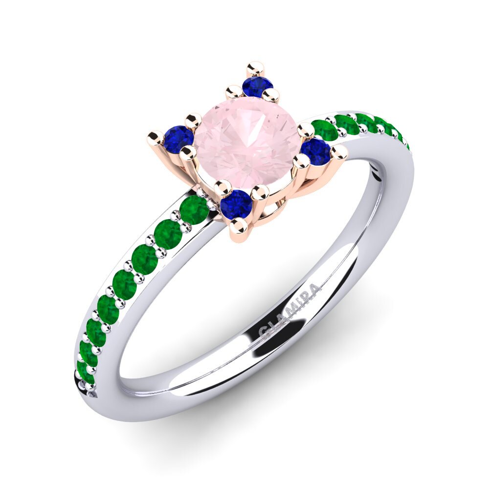 18K White & Rose Gold Rose Quartz Engagement Ring Eglontina