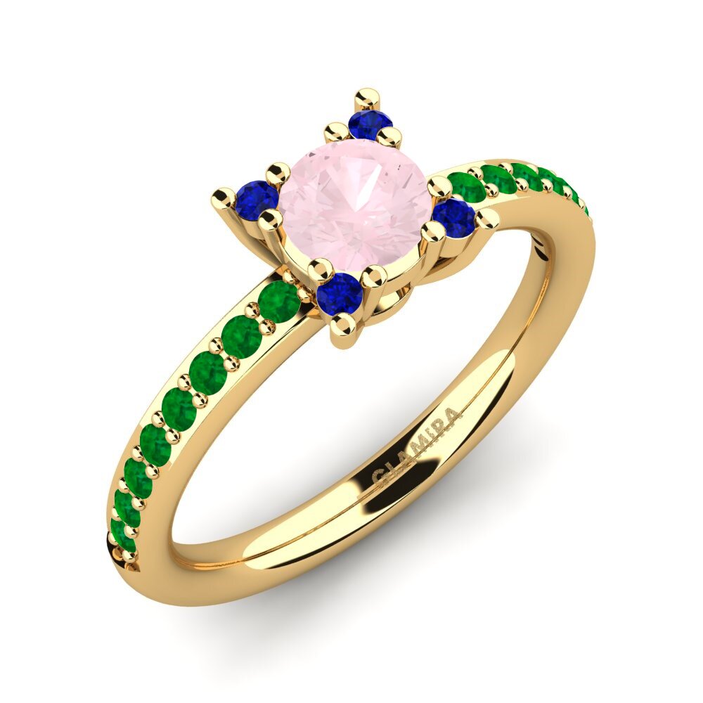 18K Yellow Gold Rose Quartz Engagement Ring Eglontina