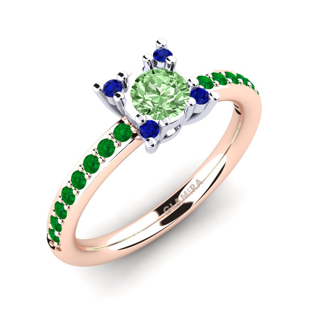 14K Rood & Wit Goud Groene Diamant Verlovingsring Eglontina
