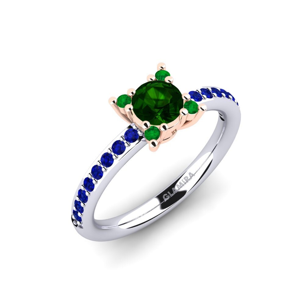 14K Wit & Rood Goud Groene Toermalijn Verlovingsring Eglontina