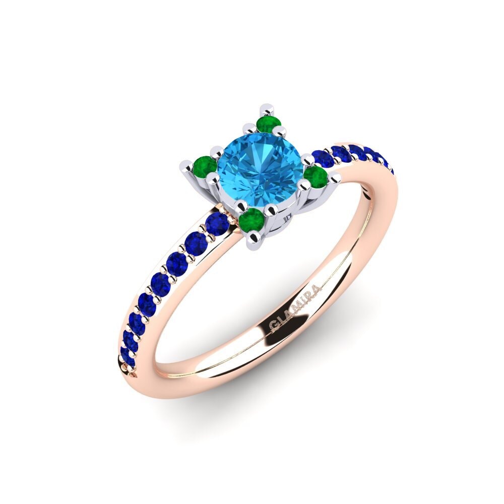 14K Rood & Wit Goud Blauwe Topaas Verlovingsring Eglontina