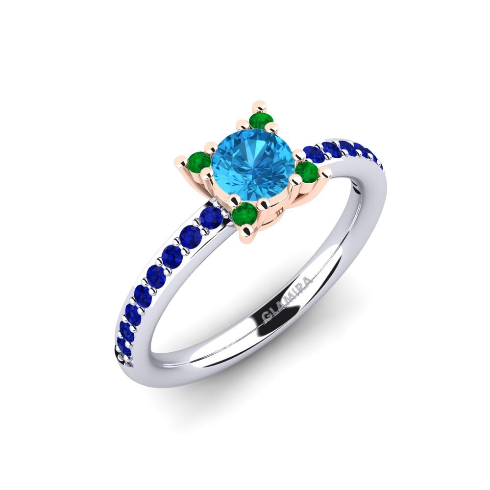 14K Wit & Rood Goud Blauwe Topaas Verlovingsring Eglontina