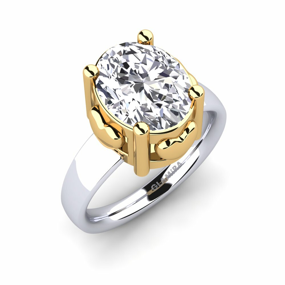 橢圓形 Design Solitaire 鑽石 14k 白黃K金 訂婚戒指 Jeralee