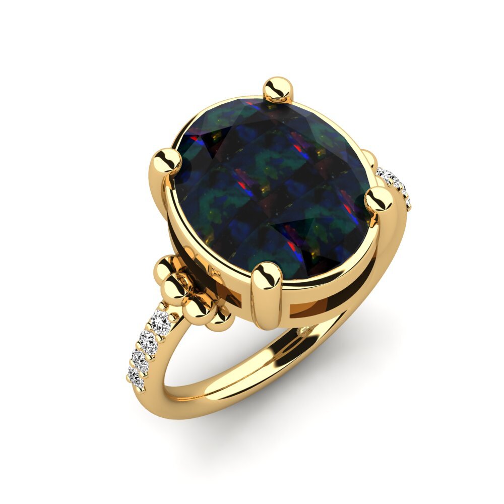 18k Oro Amarillo Opalo Negro Anillo Lusiana