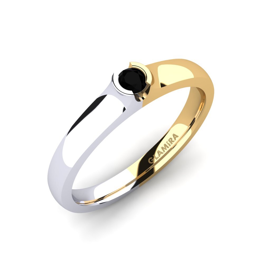 14ct White / Yellow Gold Black Diamond Engagement Ring Sabrina 0.1 crt