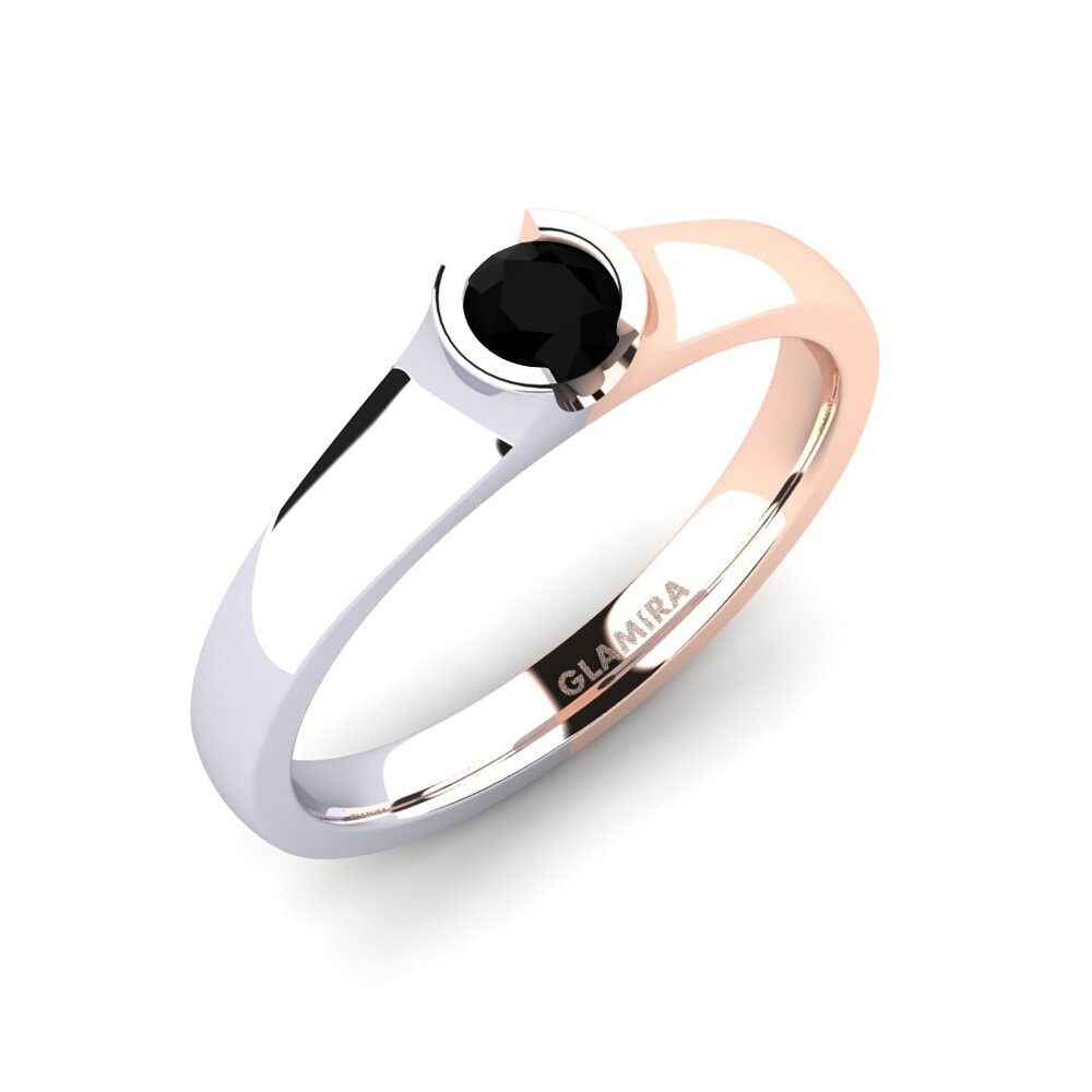 14ct White / Rose Gold Black Onyx Engagement Ring Sabrina 0.25 crt