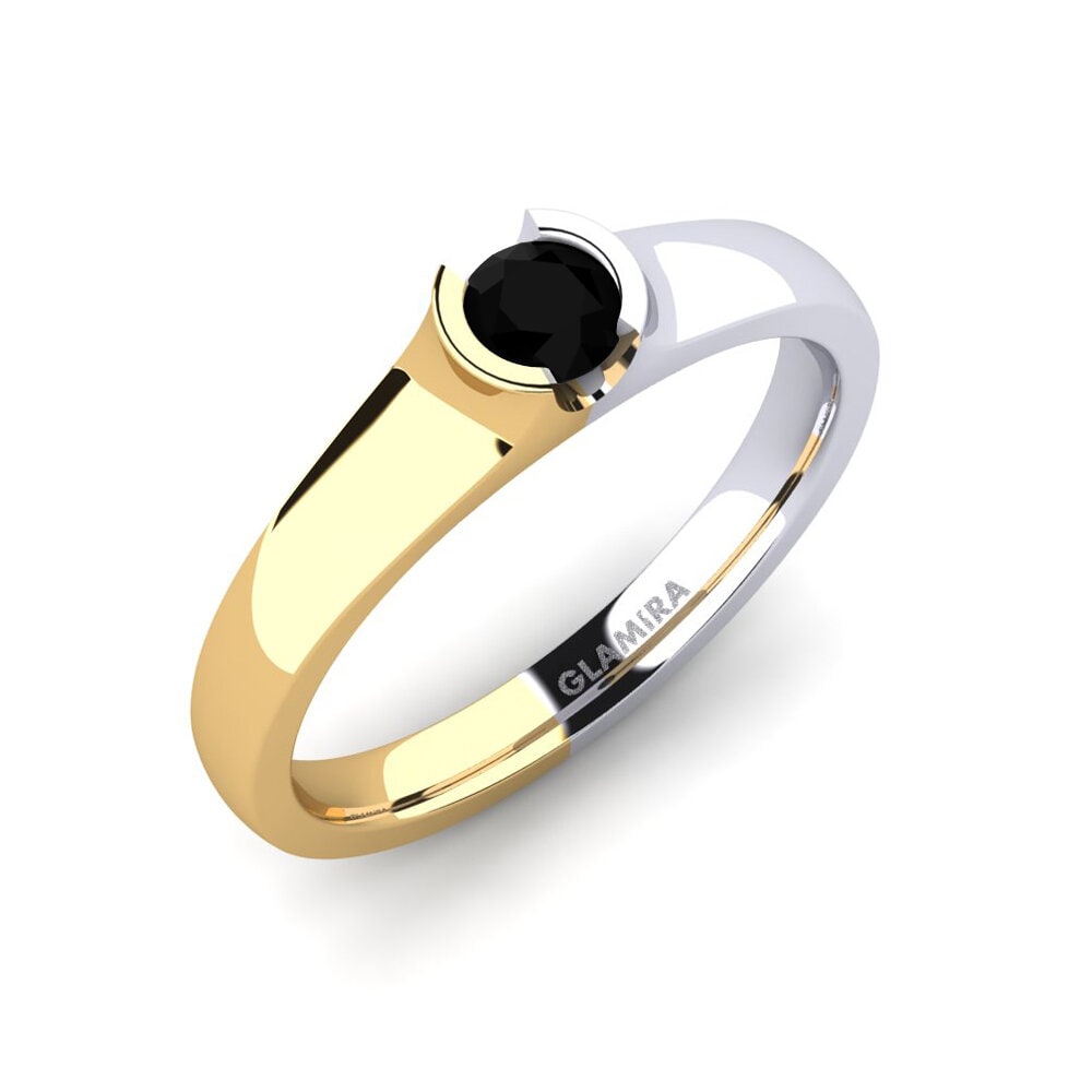 14ct Yellow / White Gold Black Sapphire Engagement Ring Sabrina 0.25 crt