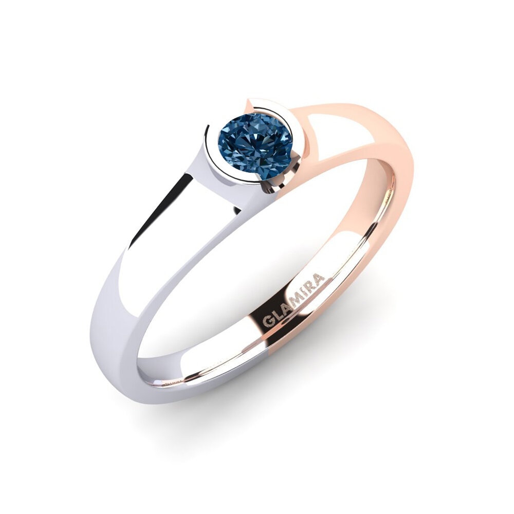 14ct White / Rose Gold Blue Diamond Engagement Ring Sabrina 0.25 crt