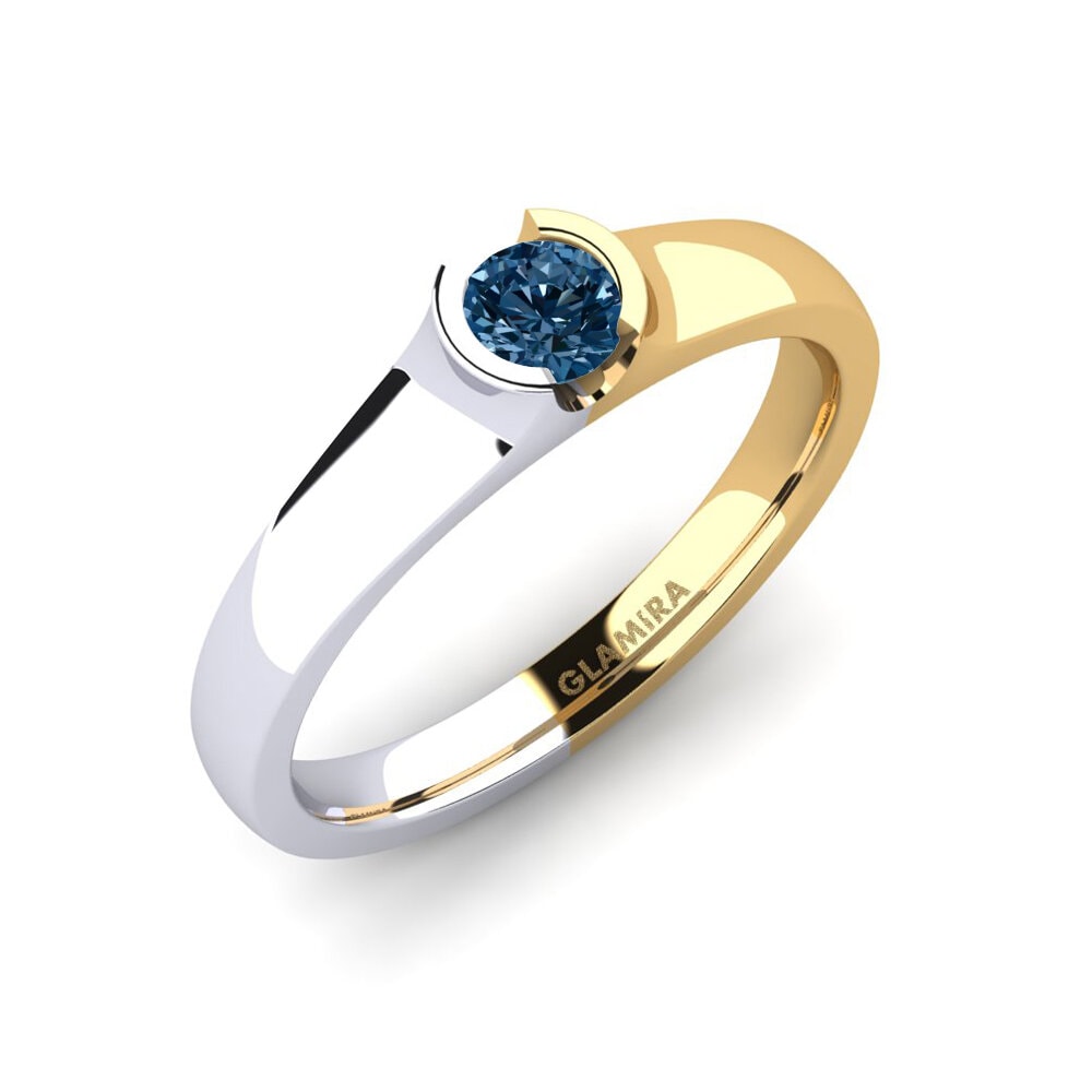 14ct White / Yellow Gold Blue Diamond Engagement Ring Sabrina 0.25 crt