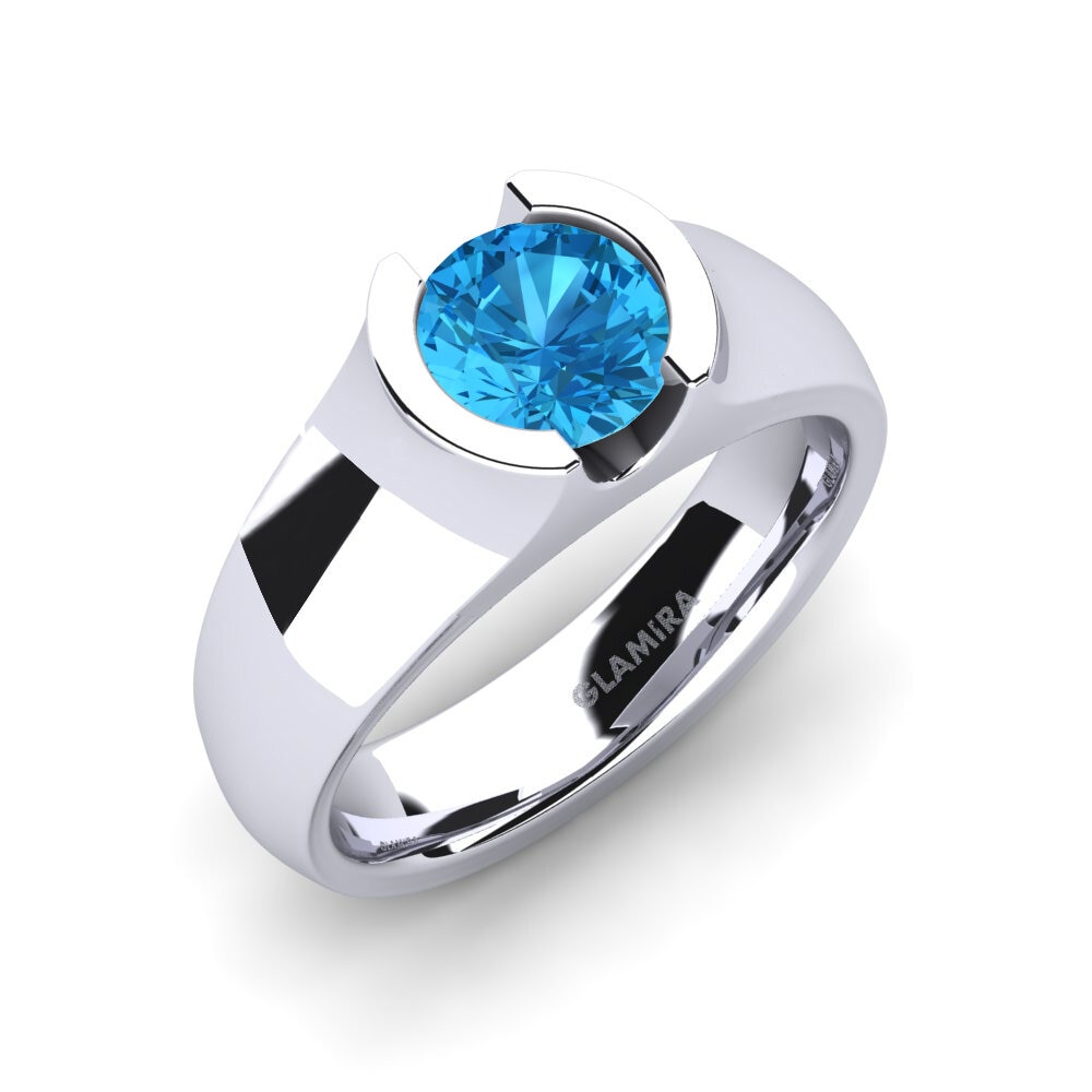 Białe Złoto 375 Niebieski Topaz Pierścionek zaręczynowy Sabrina 1.0 crt