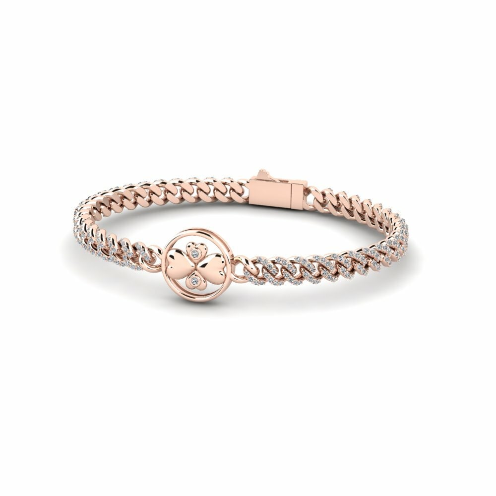 Round 0.03 Carat Cuban Link Chain Swarovski Crystal 18k Rose Gold Women s Bracelet Noffle