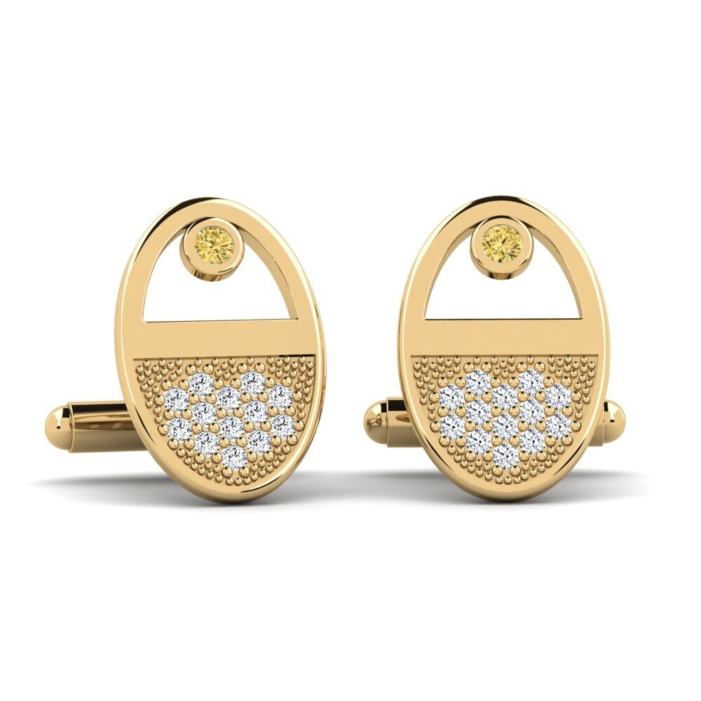 585 Gult Guld Gul Diamant Manchetknap Nogat