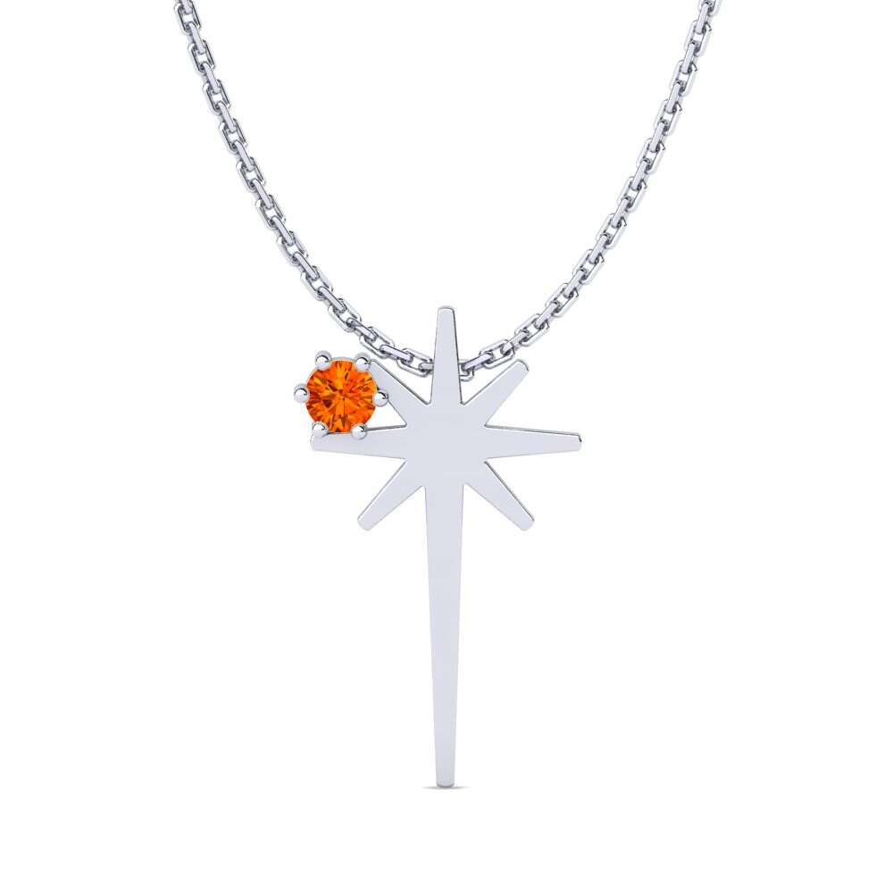 14k Oro Blanco Zafiro Naranja Colgante de Mujer Noiraseri