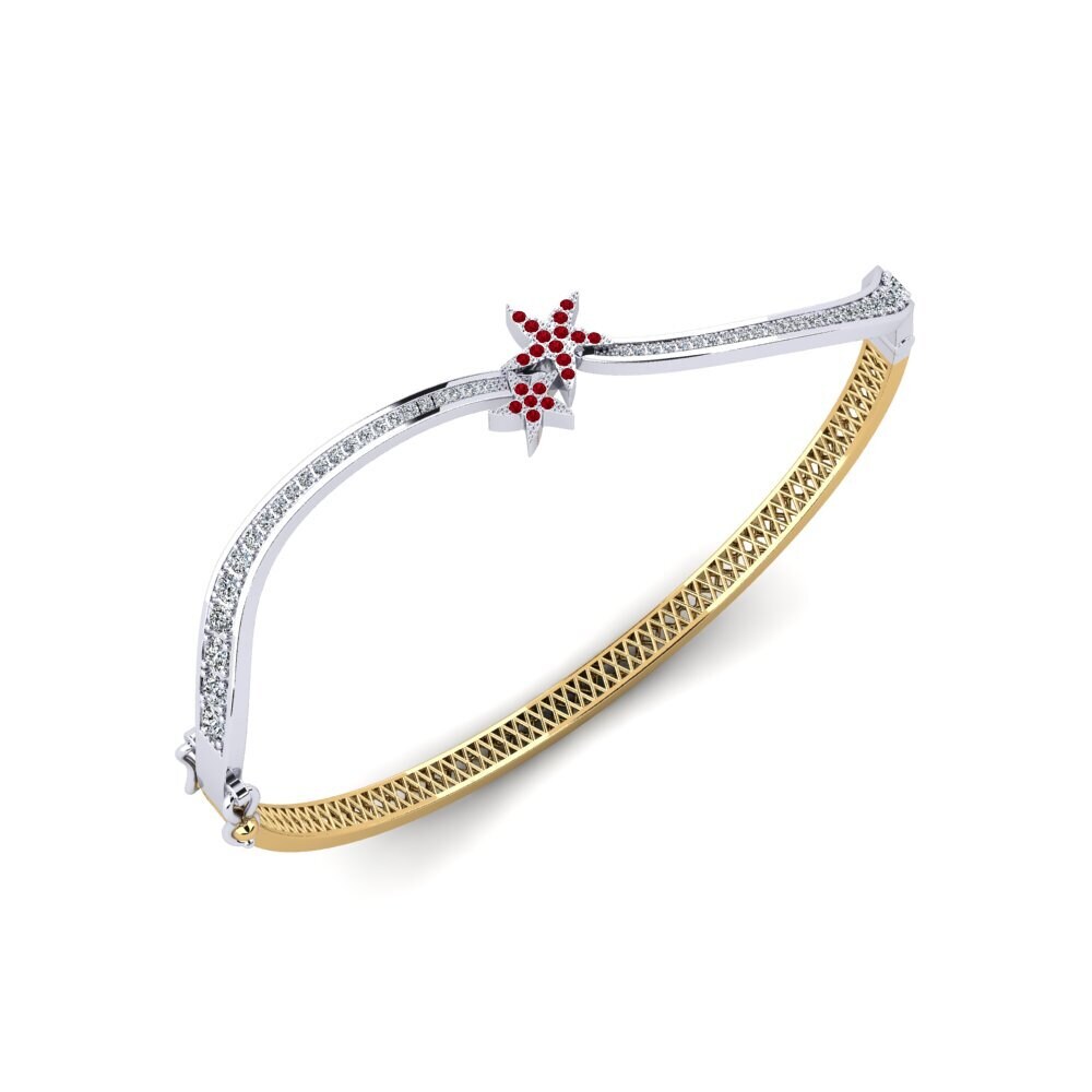 9ct White & Yellow Gold Red Zirconia Women's Bangle Nommer