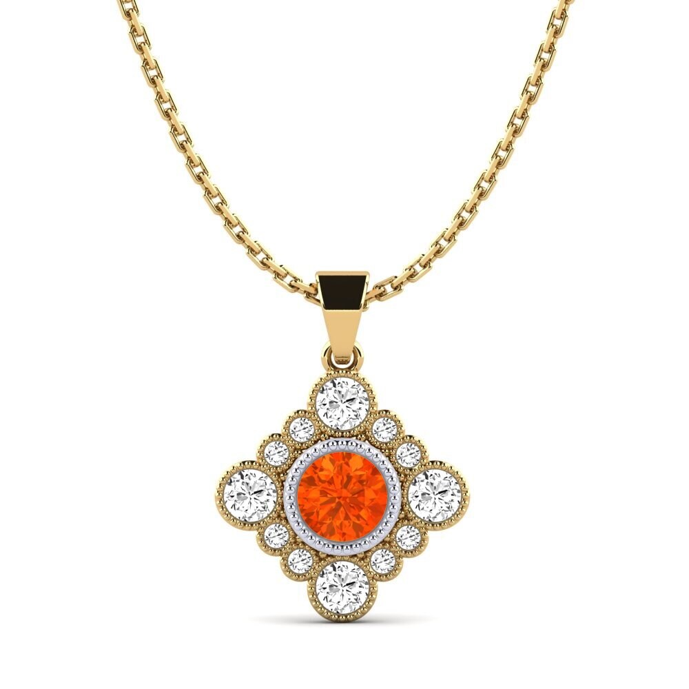 14k Oro Amarillo & Blanco Ópalo Fuego Colgante de Mujer Nonaus