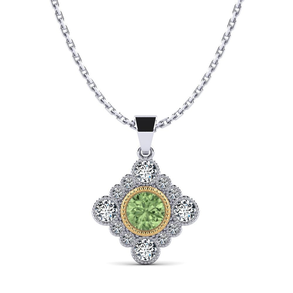 14k Oro Blanco & Amarillo Zafiro Verde Colgante de Mujer Nonaus