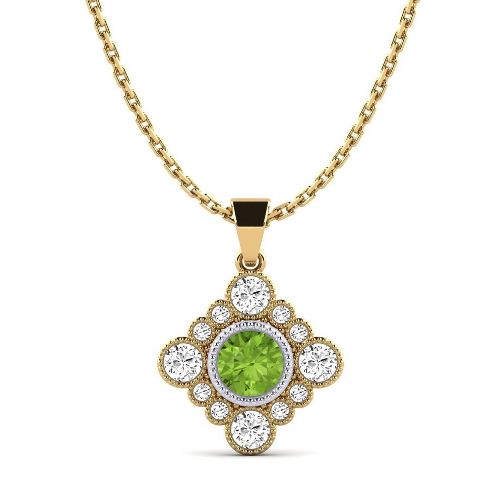 9k Oro Amarillo & Blanco Peridoto Colgante de Mujer Nonaus