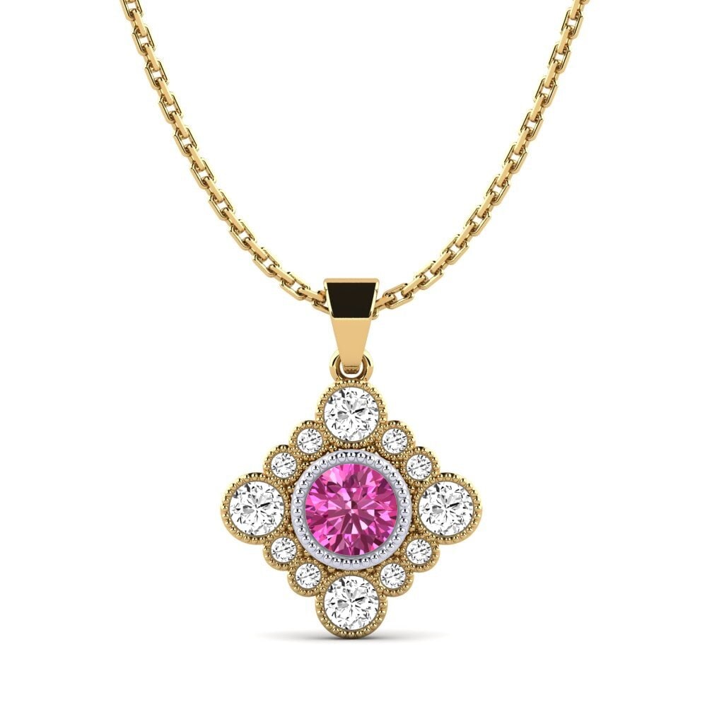 9k Oro Amarillo & Blanco Topacio Rosa Colgante de Mujer Nonaus