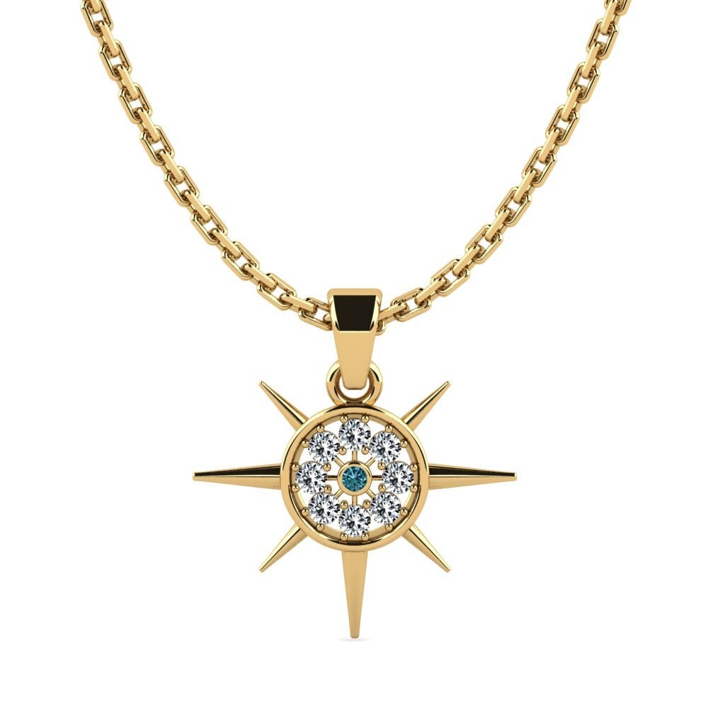 14k Oro Amarillo Diamante Azul Colgante de Mujer Noor