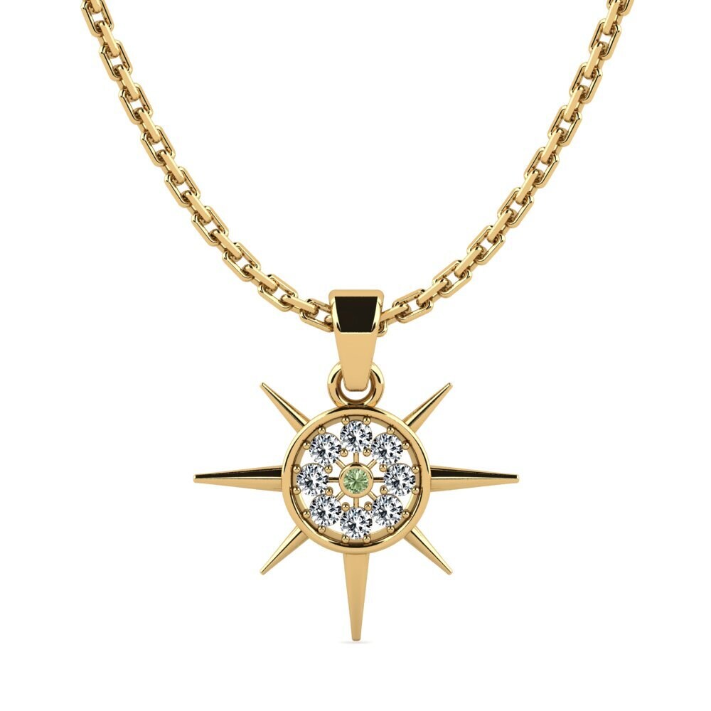 14k Oro Amarillo Diamante Verde Colgante de Mujer Noor