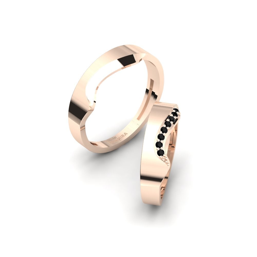 9k Oro Rosa Diamante Negro Anillo de boda Normalize Pair