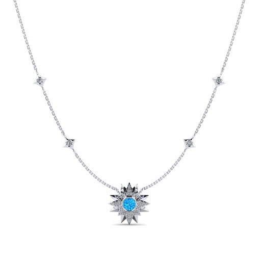Necklace Novastic 585 White Gold & Blue Topaz & Swarovski Crystal
