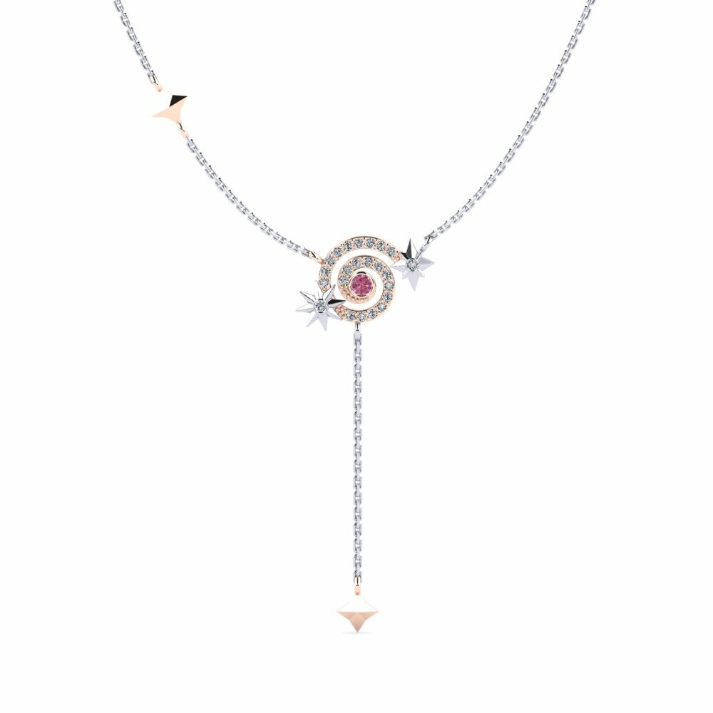 Dây chuyền Vàng Trắng-Đỏ 9K Đá Rhodolite Lariat