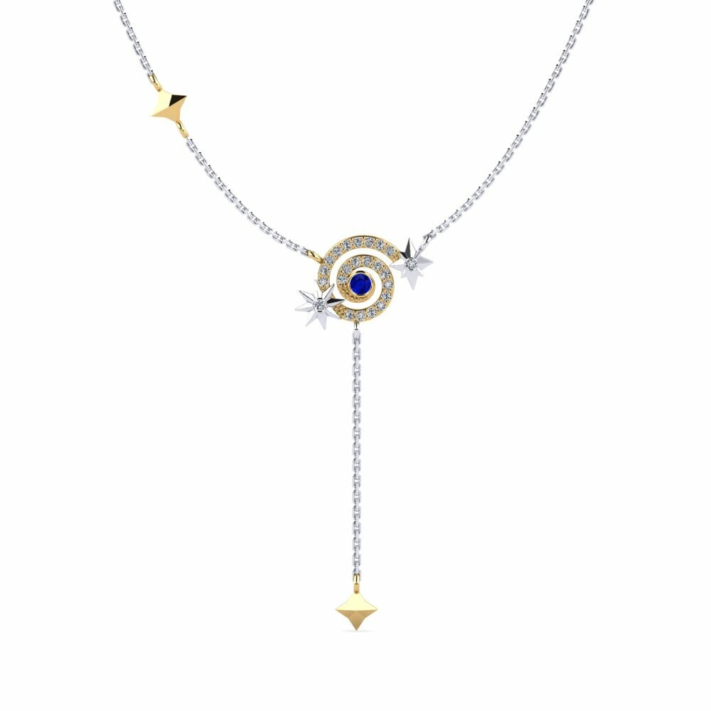 Dây chuyền Vàng Trắng-Vàng 9K Đá Sapphire Lariat