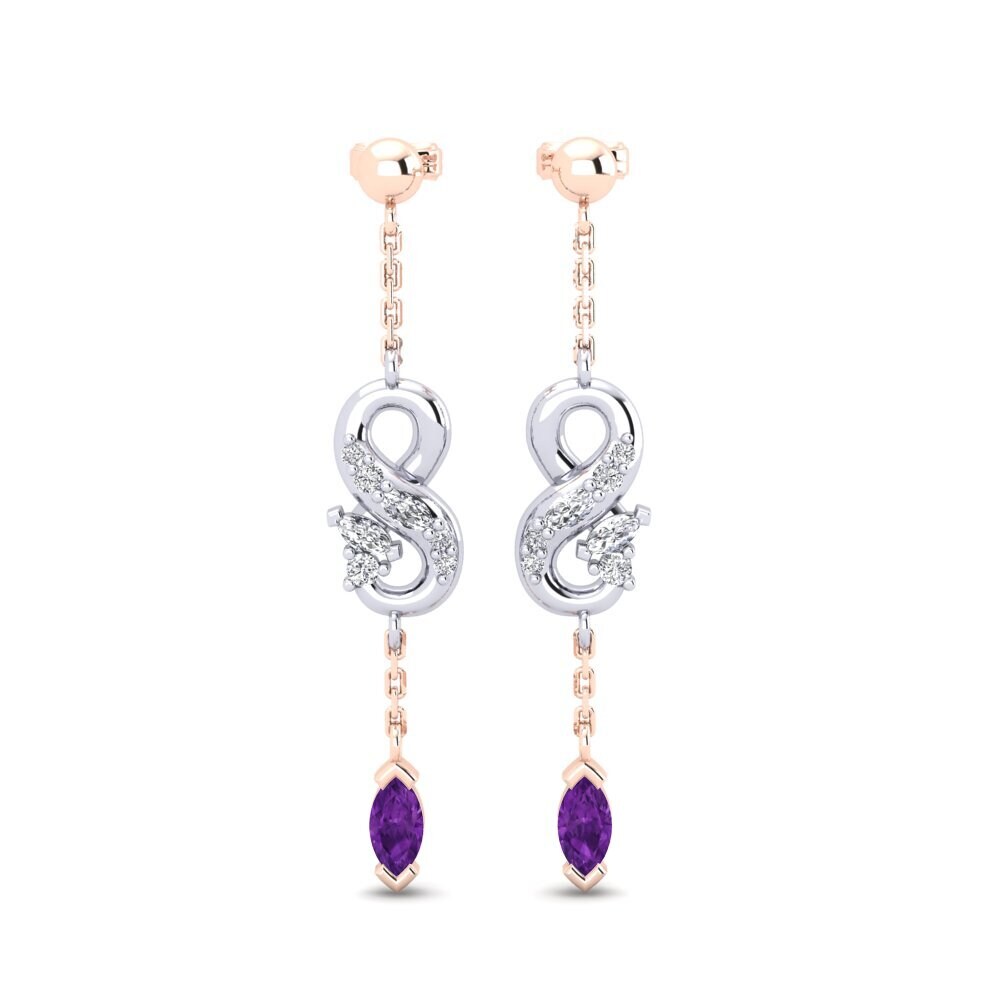 18ct Rose & White Gold Amethyst Women's Earring Novel