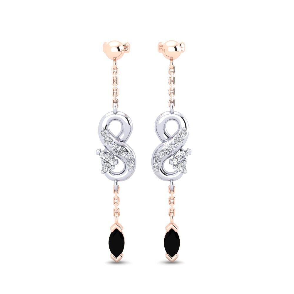 9ct Rose & White Gold Black Onyx Women's Earring Novel