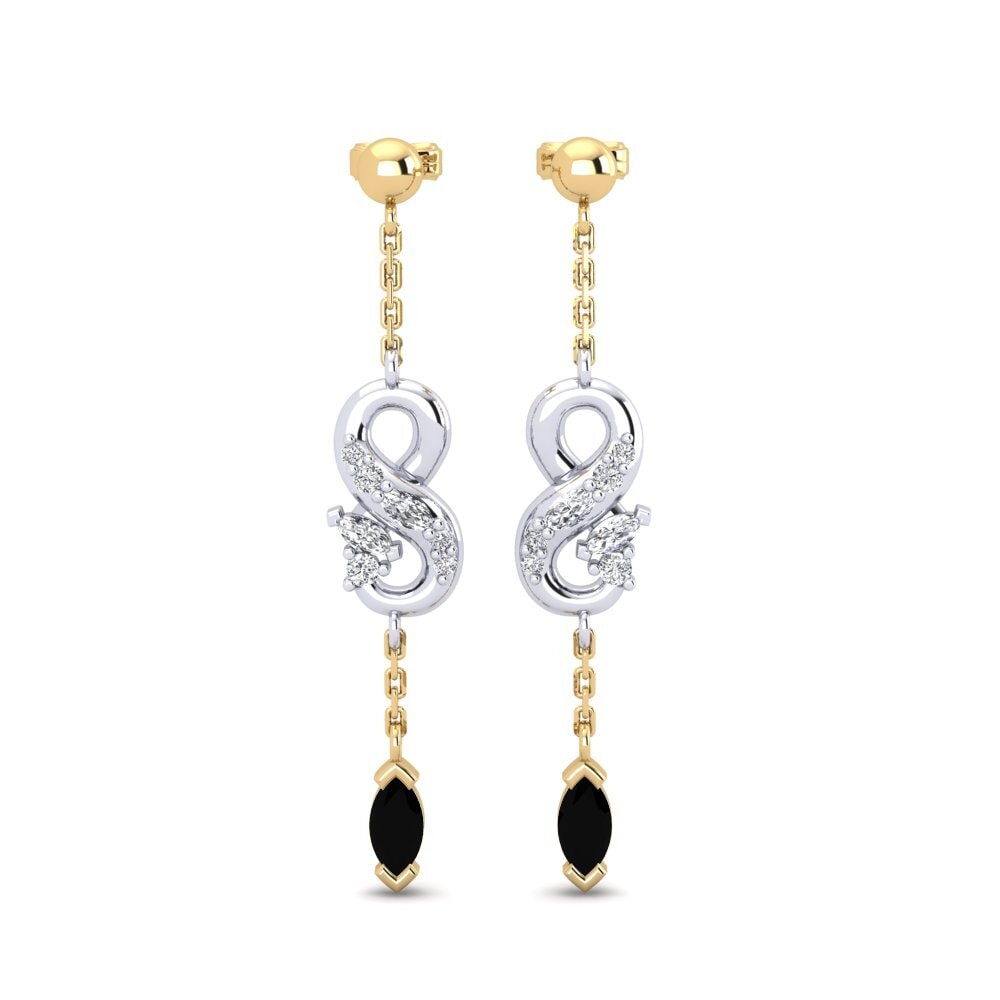 9ct Yellow & White Gold Black Onyx Women's Earring Novel