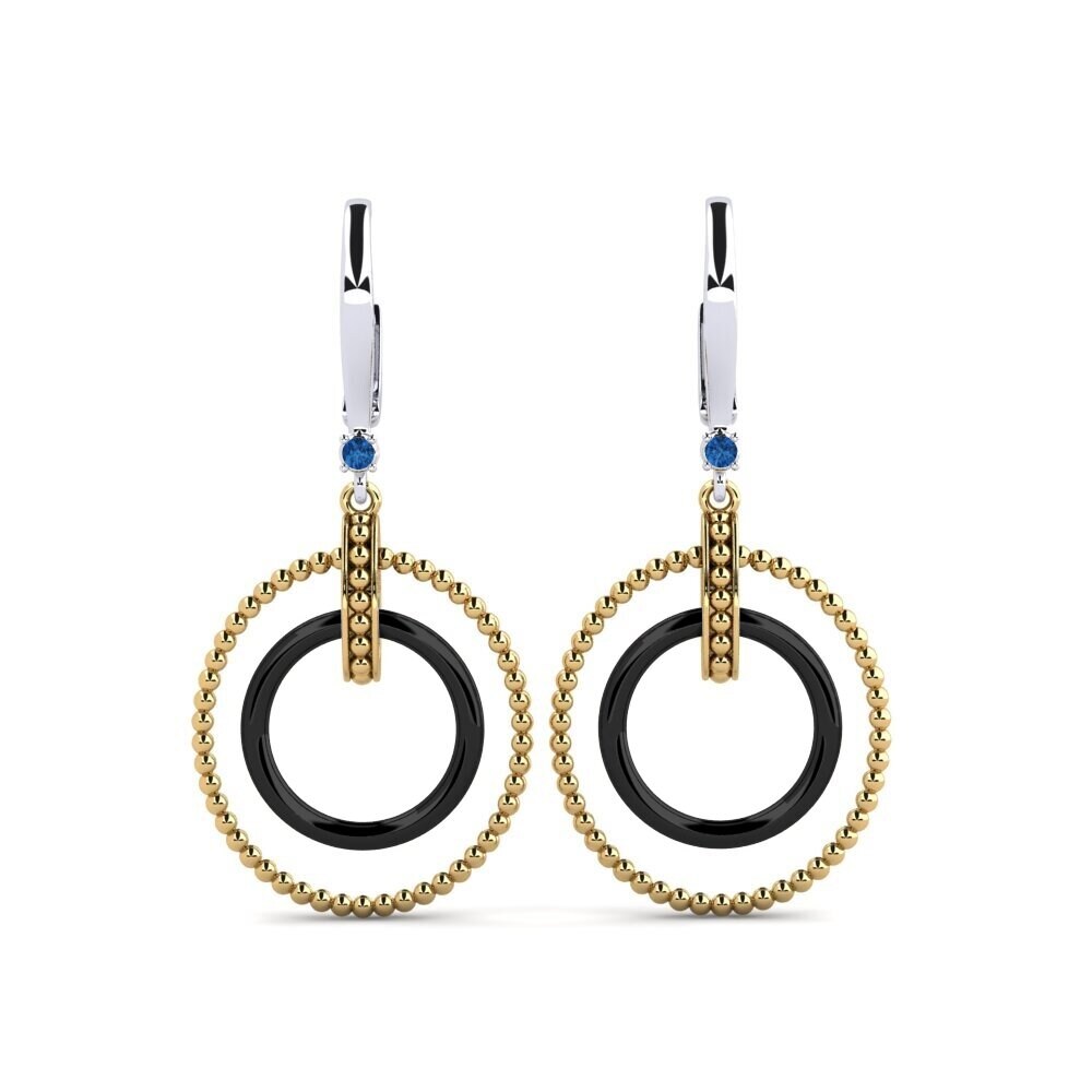 9ct Yellow & White Gold Dark Blue Zirconia Women's Earring Nowell