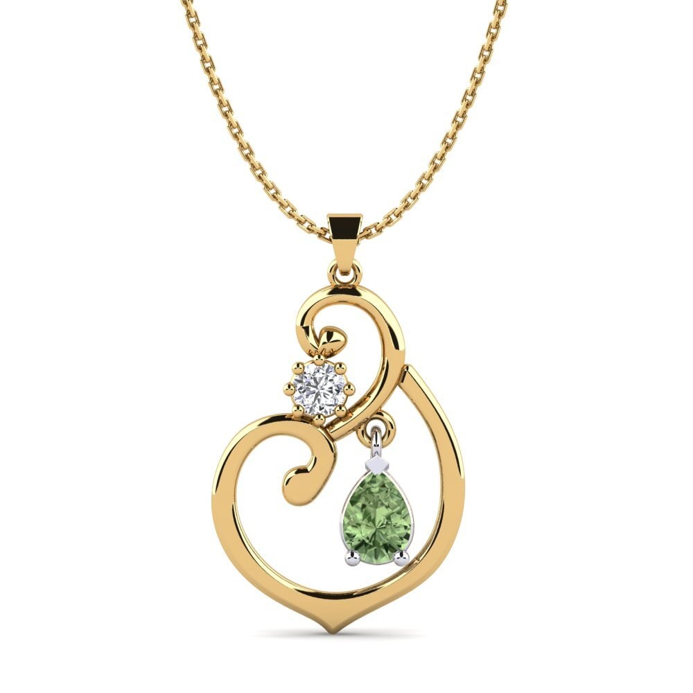 9k Oro Amarillo & Blanco Zafiro Verde Colgante de Mujer Nowelle