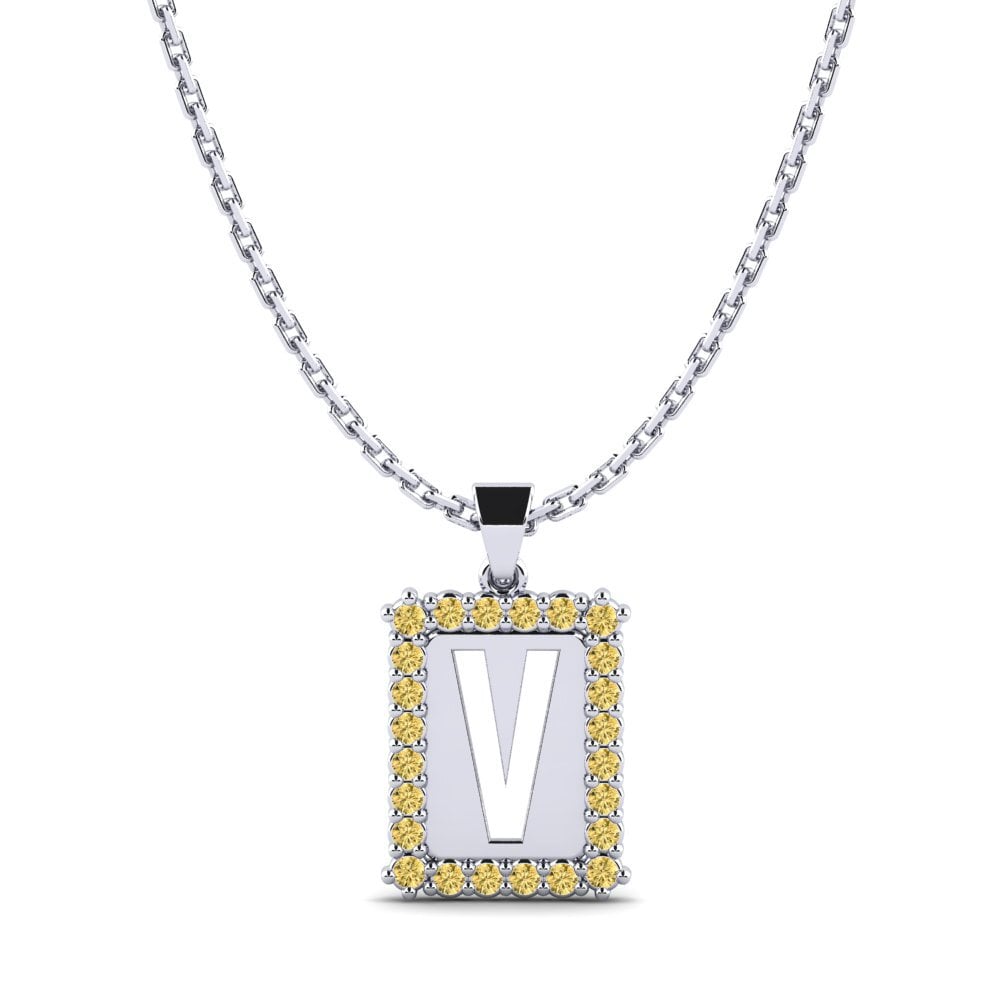14k Oro Blanco Diamante Amarillo Colgante de Mujer Nubia V