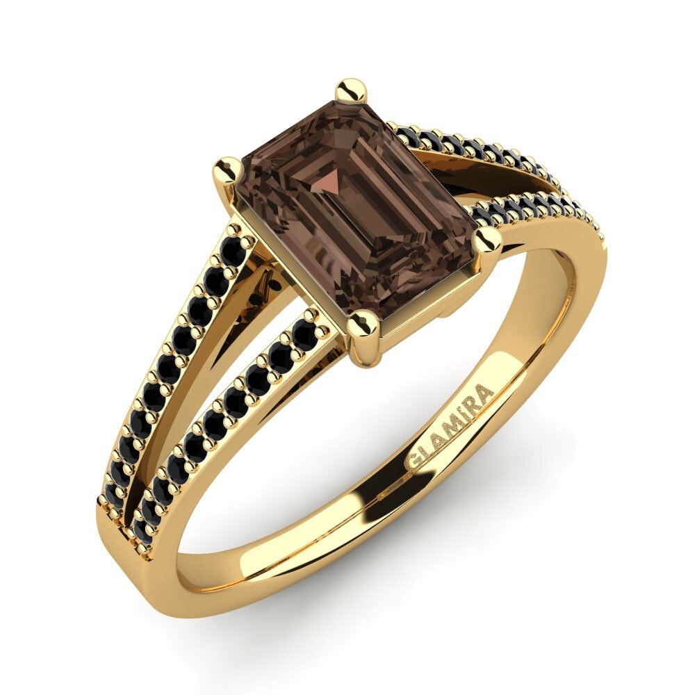 18k Oro Amarillo Cuarzo humo Anillo de compromiso Nubita