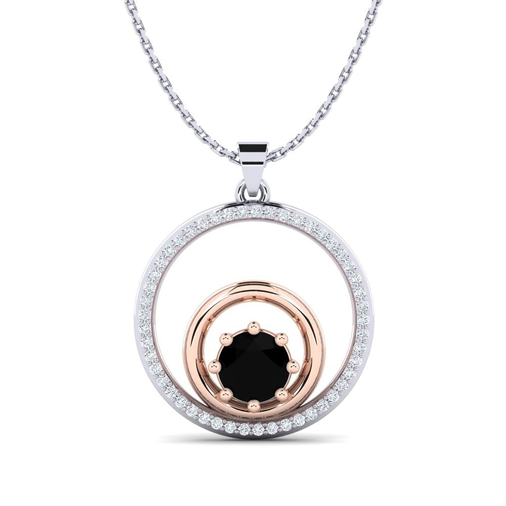COLGANTES 14k Oro Blanco & Rosa Ónix Negro Moderno